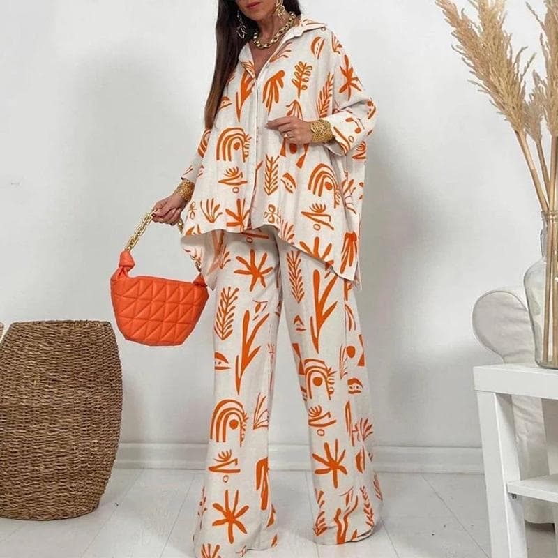 2 Piece Women's Pants Pajama Set Sexy Top Pants Summer Women's High Waisted Wide Leg Suit XL