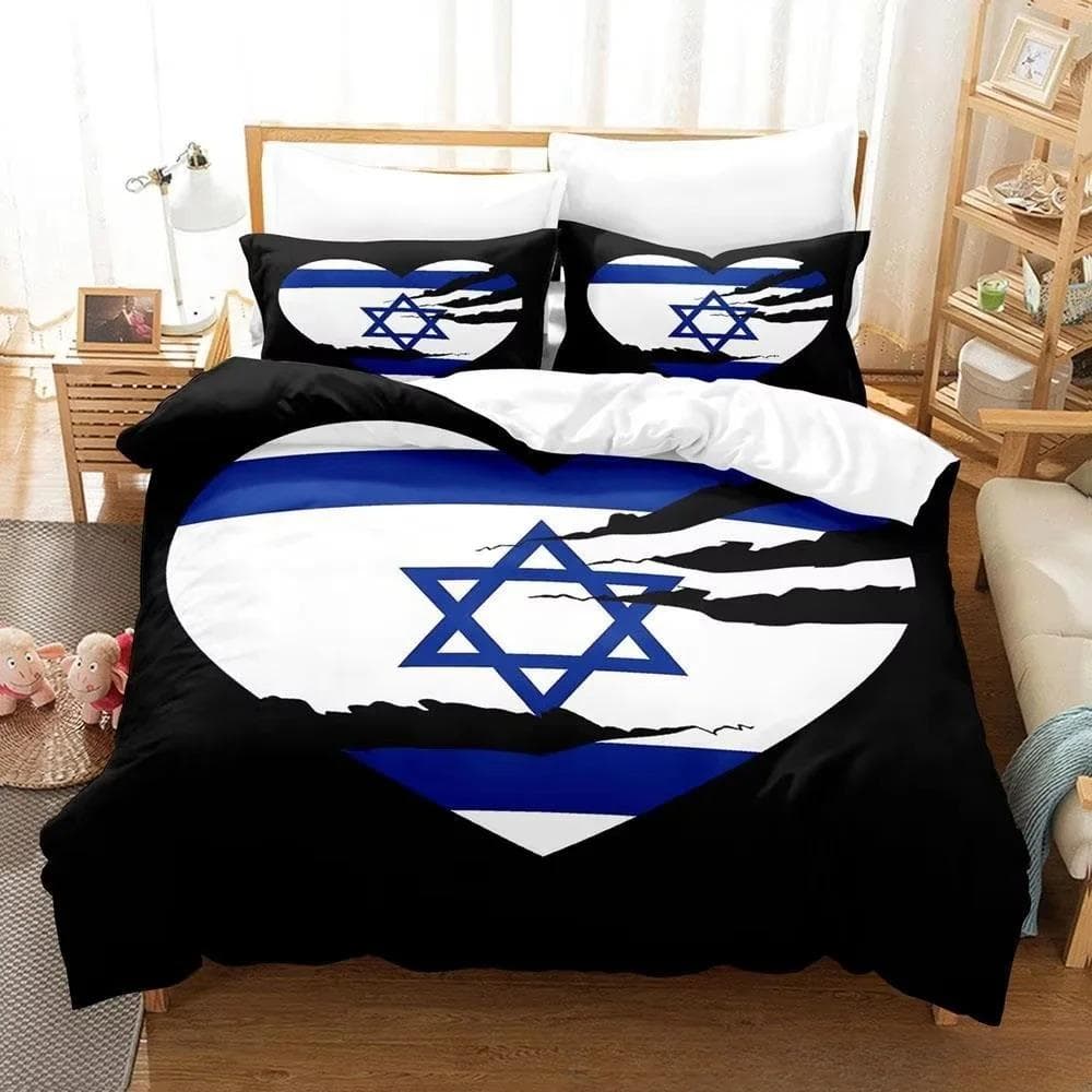 New 3d Print Israel flag Bedding Set Duvet Cover 1 Duvet Cover 2 Pillowcases Adult and Kids Bedding Set Luxury Children's Gifts AU Single 140x210cm