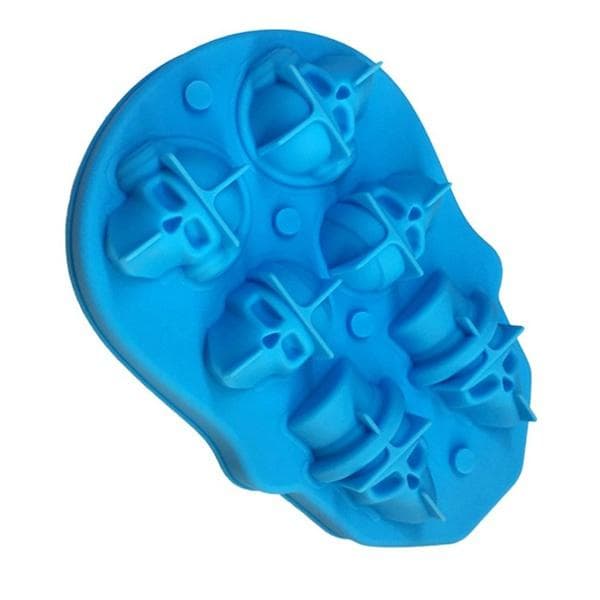 6 In 1 DIY Skull Ice Mold Skull Ice Ball Maker 3D Three-dimensional Tray Molds Silicone Whisky Ice Cube Biscuit Cookie Mold 6holes-1pcs with funnel blue