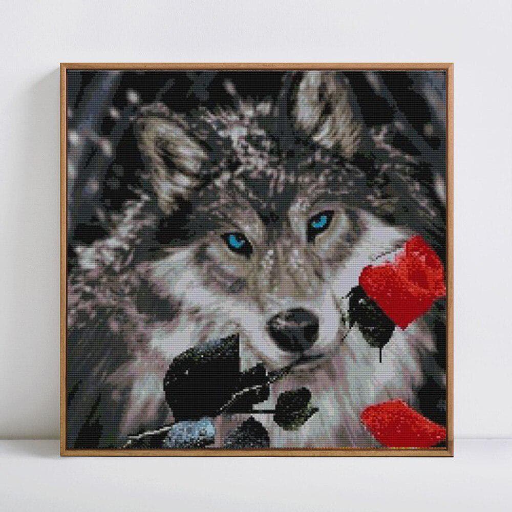 DIY Diamond Embroidery Animal Wolf And Rose Full Round Rhinestone Diamond Painting Cross Stitch 30x30CM