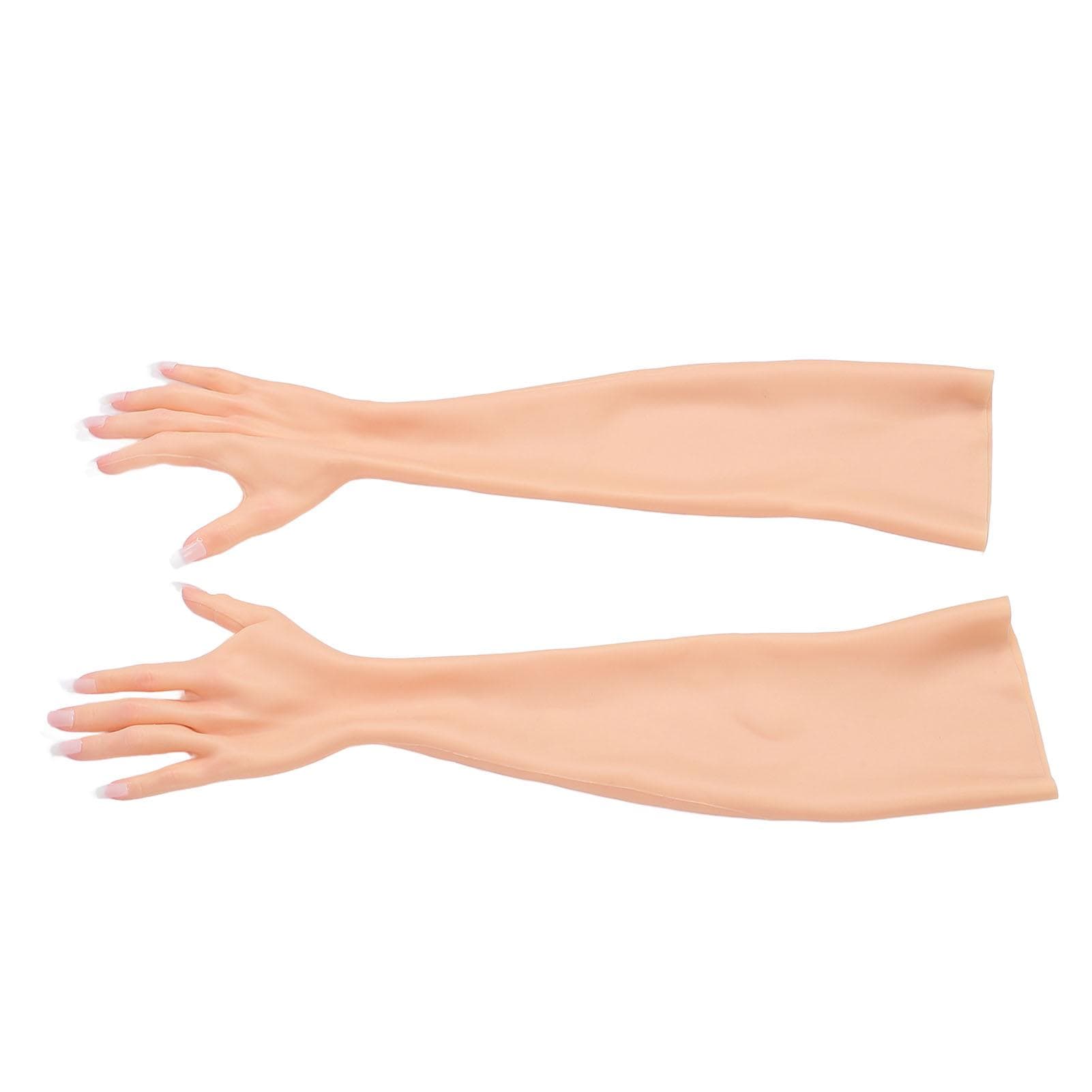 1 Pair Silicone Women Prosthesis Nail Hand Gloves Soft Full Arm Lifelike Skin Nail Hand Gloves for
