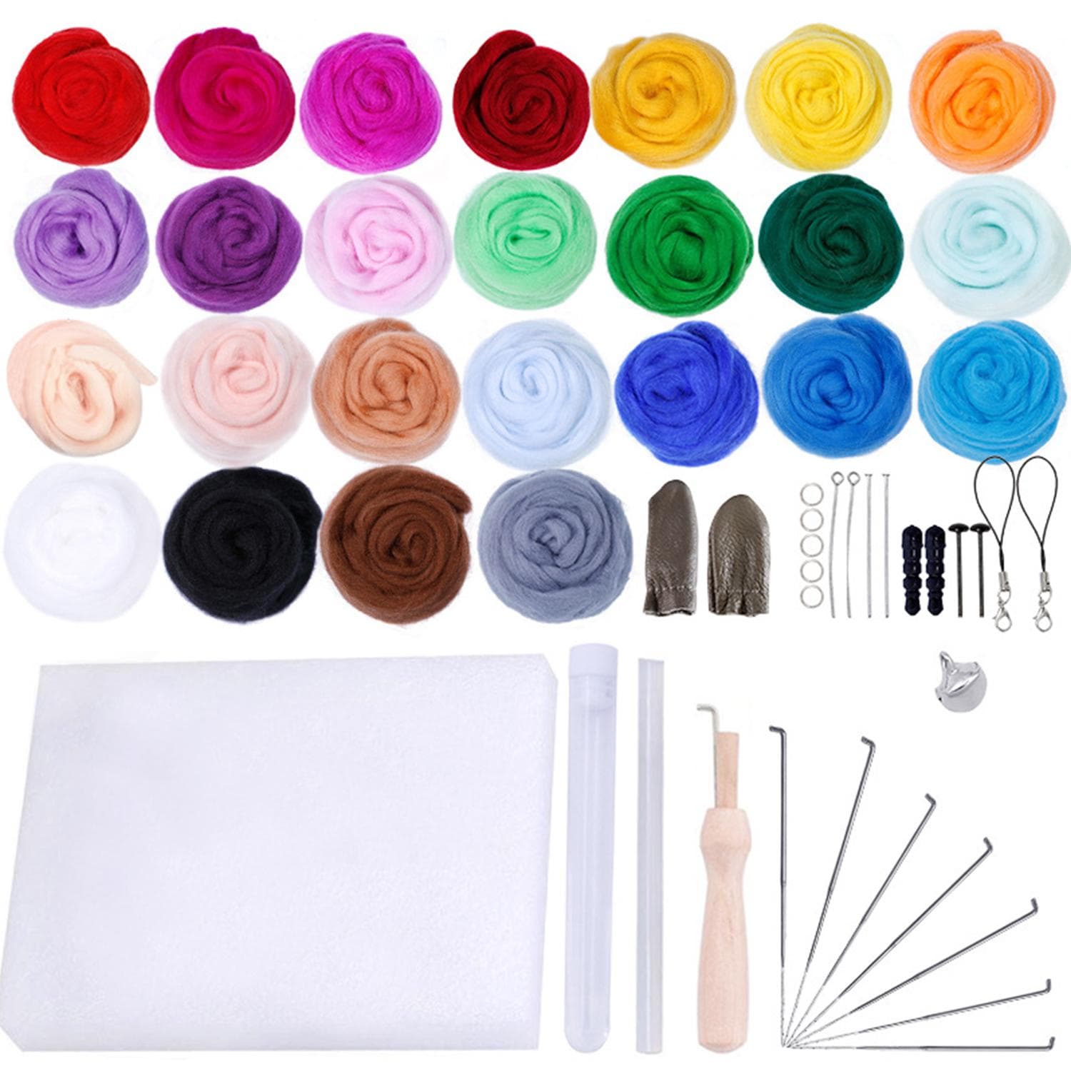 Needle Felting Kit Wool Roving 25 Colors Set Needle Felting Starter Kit Fibre Yarn Needle Felting multicolour