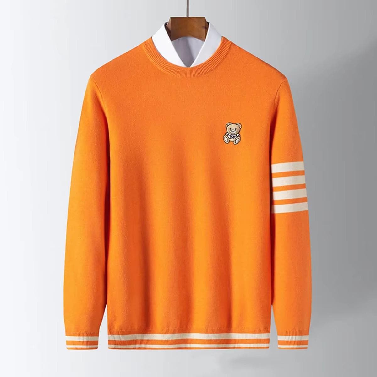 2025 Autumn Winter Men Mock Neck Pullovers Men Casual Knitted Sweater Men Knit Pullover Tops Male Knitwear Sweaters M orange