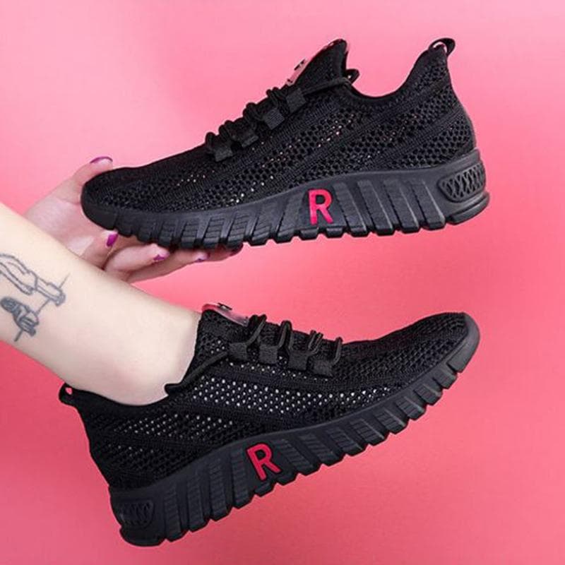 Cloth Shoes Women's Walking Shoes Soft Bottom Non-slip Mom Sneakers Breathable Net Shoes Fashion Casual Single Shoes 39 black