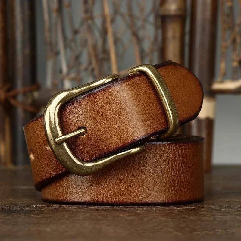 3.8CM  Pure Cowhide Genuine Leather for Men High Quality Jeans Brass Buckle Belts Cowboy Waistband Male Fashion Designer Luxury 115CM khaki