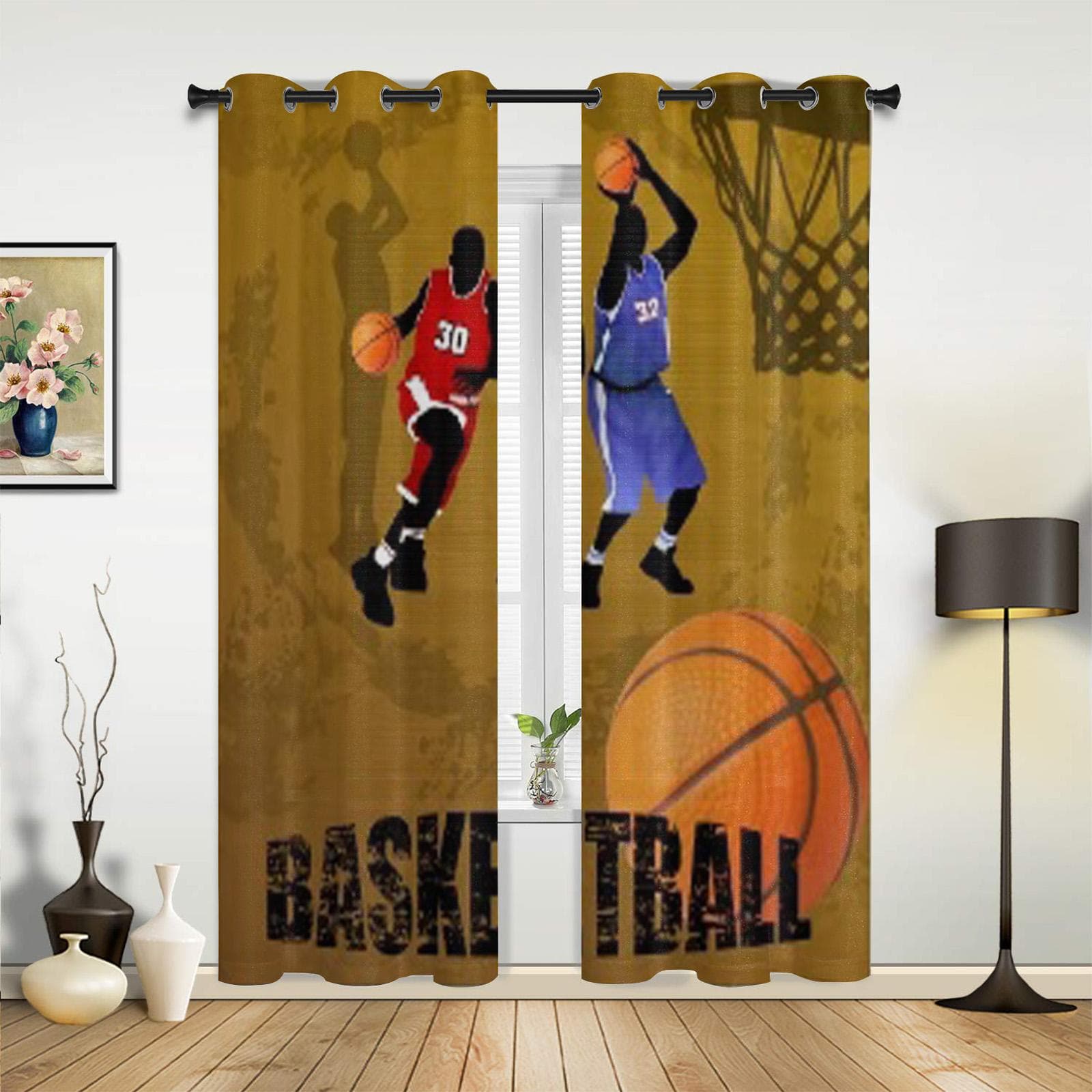 Action Players Basketball Team Modern Window Curtains Drape For Kitchen Living Room Bedroom Decoration Curtains 135W x 60H(cm) x1
