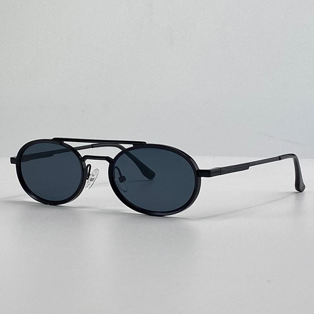 Steampunk Sunglasses Small Oval Luxury Brand Double Bridge Metal Frame Punk Shades for Women