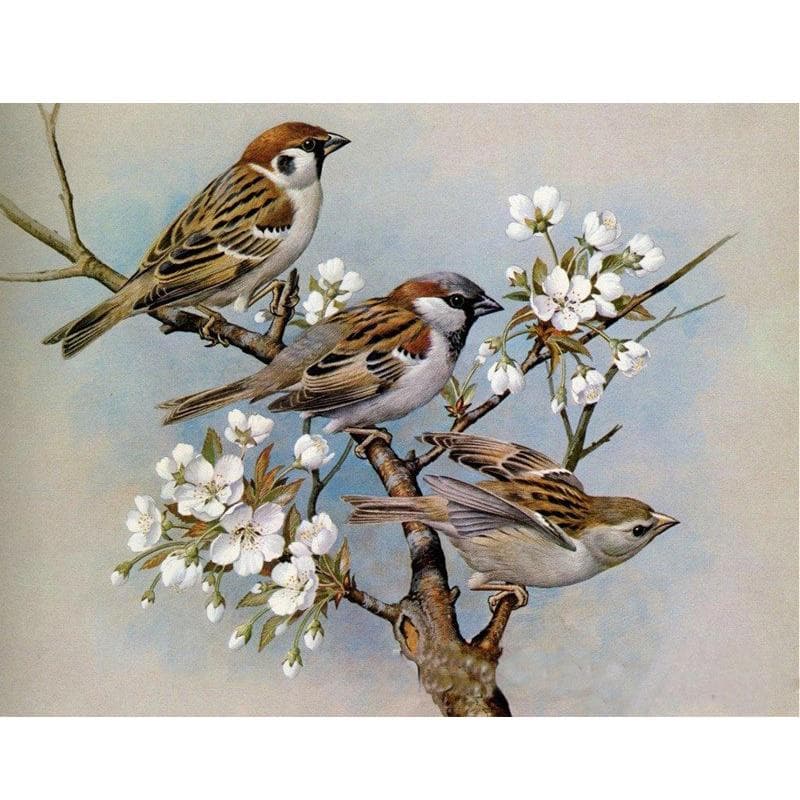 5D Diamond Embroidery Animal Three Birds Diamond Painting flower Cross Stitch Mosaic Home Decor 20X30CM