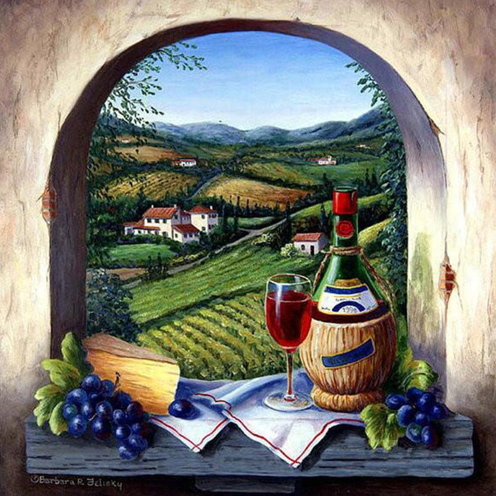 5D DIY Full round Diamond Painting Grapes and wine Embroidery Cross Stitch 30x30CM