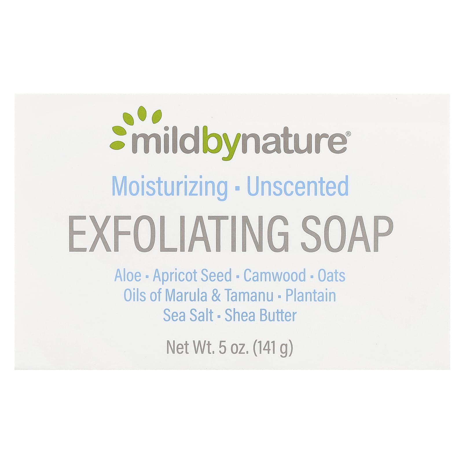 Mild By Nature, Exfoliating Soap, with Marula, Tamanu Oil, and Shea Butter, Unscented, 5 oz (141 g)
