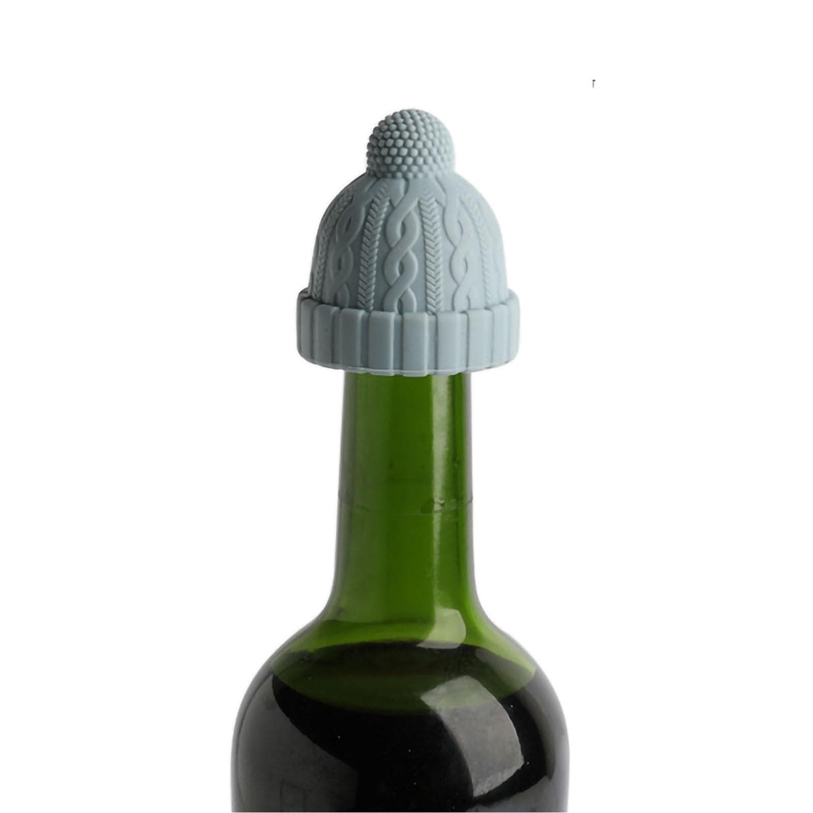 Knit Beanie Shaped Wine Bottle Stopper Silicone Wine Saver Sealer Preserver Reusable for Beer blue