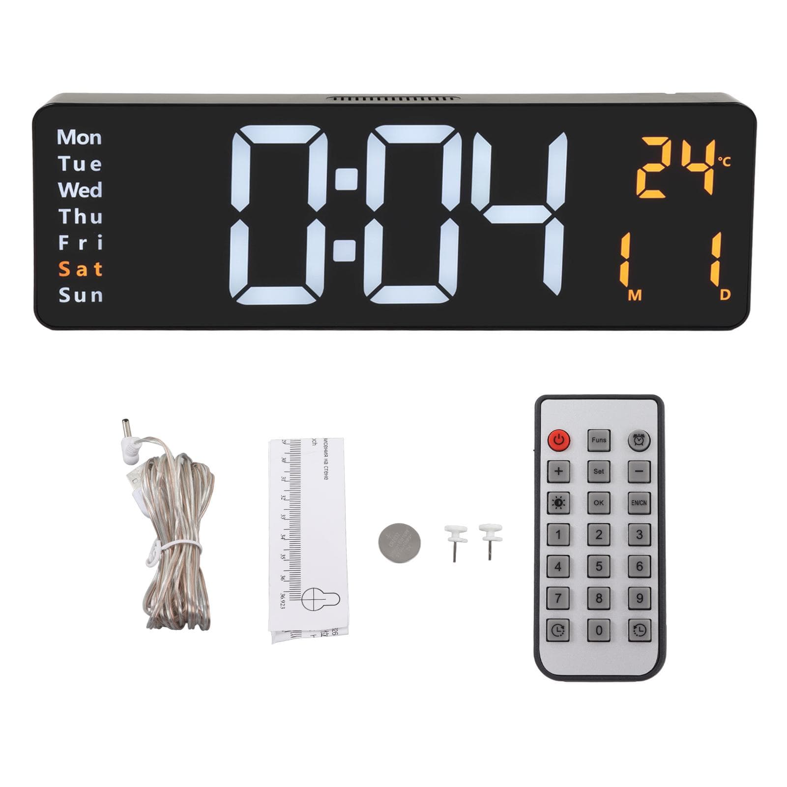 LED Digital Clock Large Screen Wall Mounted Clock with Remote Control 10 Level Adjustable