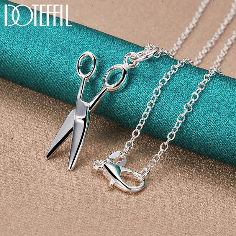 925 Sterling Silver 40-75cm Scissor Pendant Necklace Fashion Jewelry 40cm