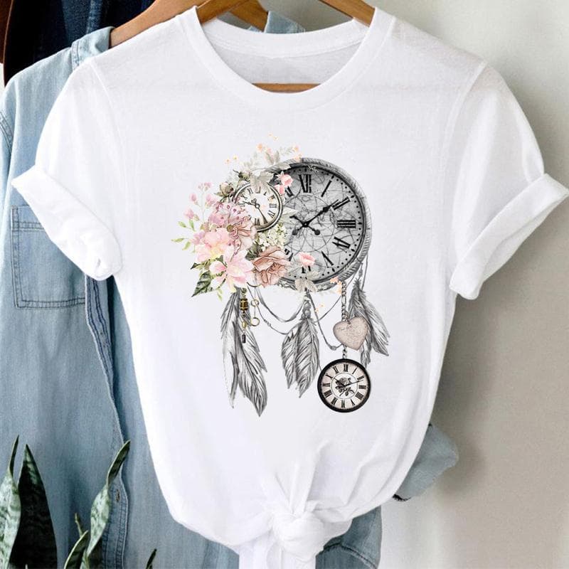 Women Print Peace Shadow 90s Short Sleeve Tee Top Fashion Tshirt Clothing Casual Summer Lady Female Graphic T-shirt XXL