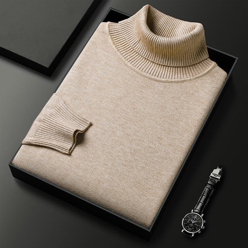 Sweatwear Mens Pilling Knitted Turtleneck Sweater Slim Fit Long Sleeve Pullover Trend Men Clothing XS tan