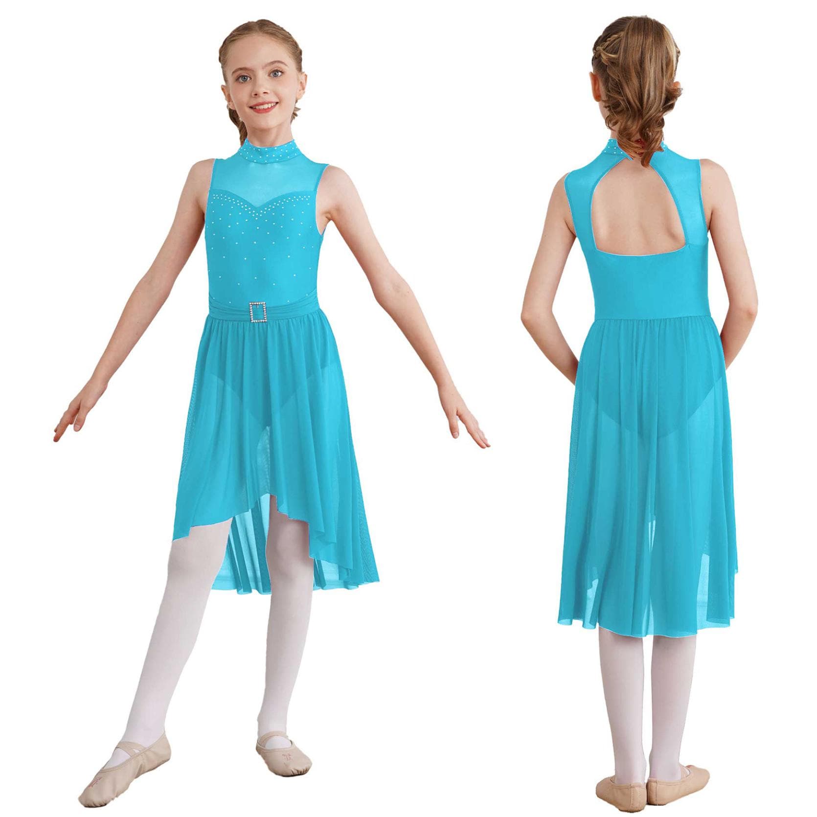 Lyrical Dance Dress for Girls Latin Jazz Gymnastics Leotard 5-16 Years Ballet Dress Performance Costume 13-14 Years turquoise