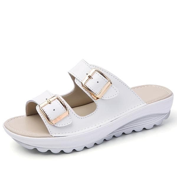 Summer Ladies Sandals Flat Shoes Leather Casual Shoes Open Toe Fashion Beach Shoes Women's Shoes 39 white