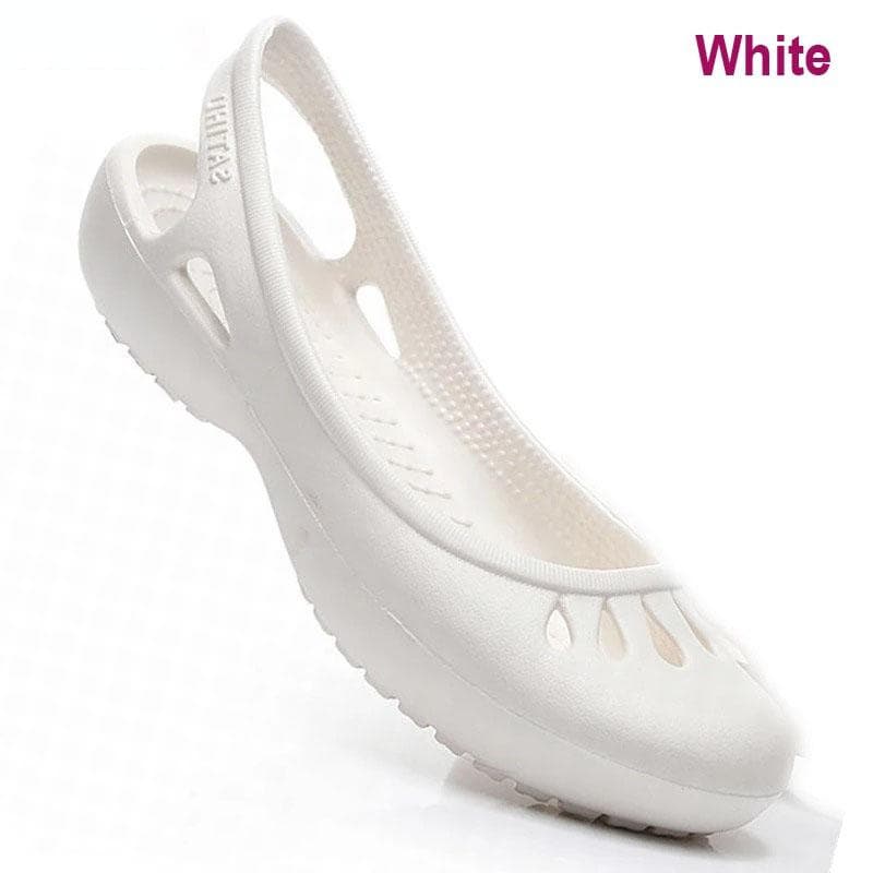 Summer Lightweight Anti Slip Hole Shoes Clog for Women's Flat Bottom Sandals Nurse Outdoor Beach Jelly W7 white