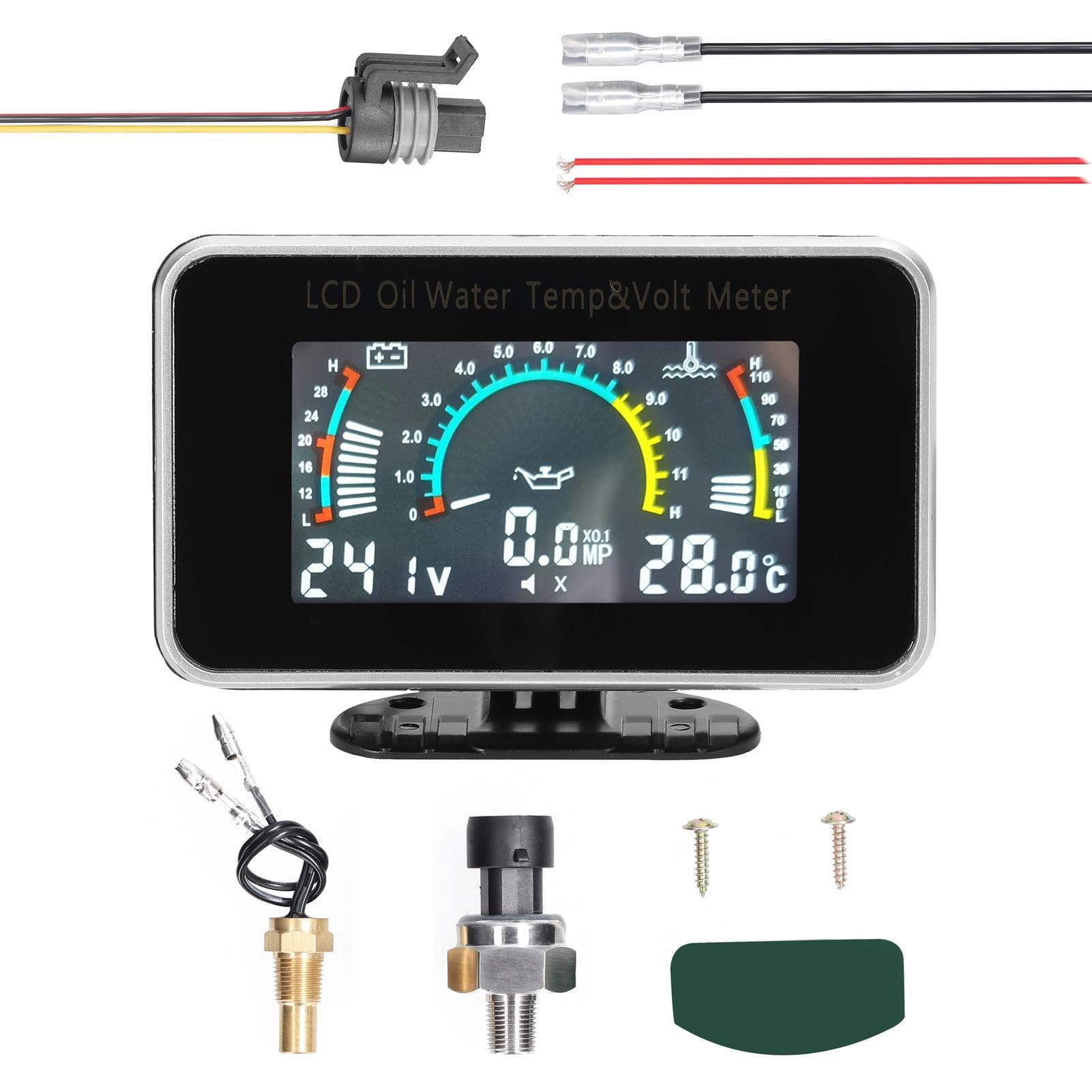 3-in-1 Car LCD Meter Digital Oil Pressure Voltage Water Temperature Gauge Universal Instrument black