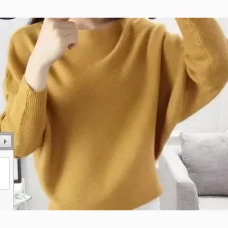 Autumn Batwing Long Sleeve Knitted Sweater Casual Slash Neck Solid Warm Pullover Fashion 18 Colors Loose Jumpers Tops 29626 One Size yellow