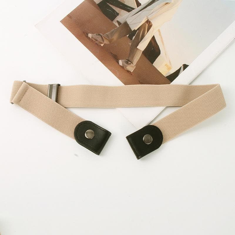 1PC Buckle-free Elastic Invisible Belt Casual Elastic Non Perforated Waistband beige