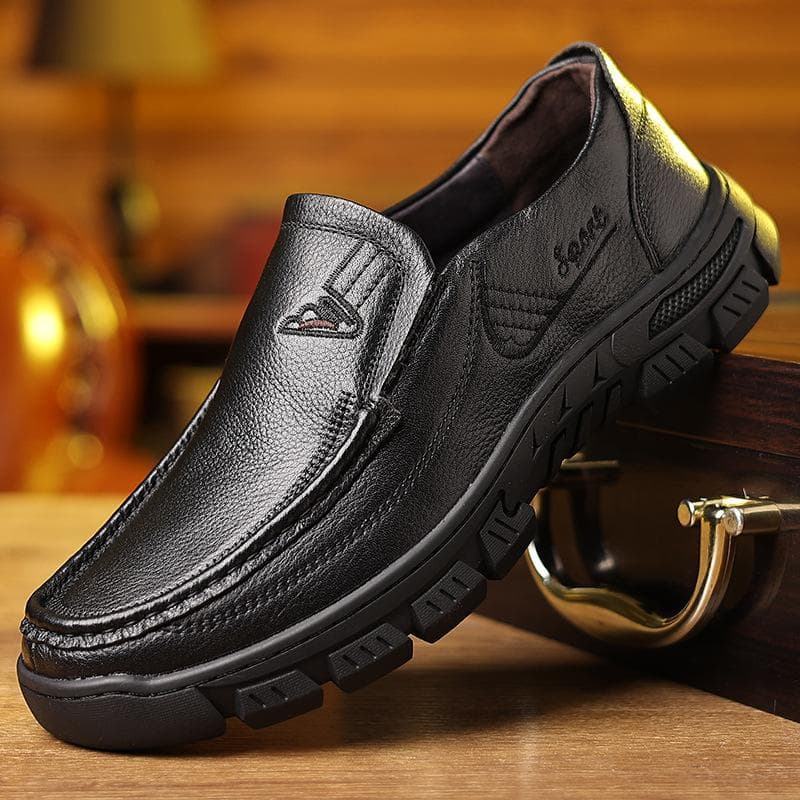 Spring Top Layer Cowhide Men's Shoes Men's Casual Big-toed Leather Shoes Real Leather Thick-soled Single Shoes Soft-soled Middle-aged Dad Shoes 44