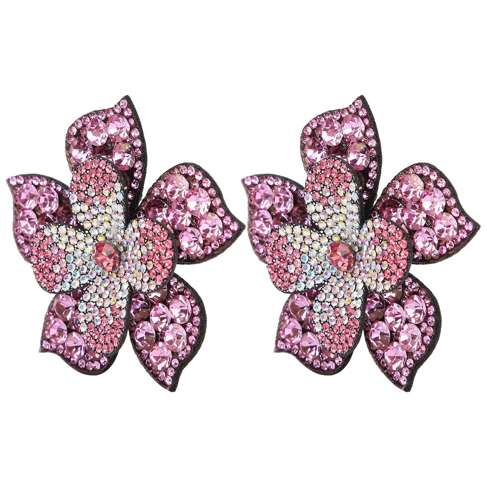 2Pcs Crystal Diamond Patches Appliques Stickers Flower Clothing Shoes Decoration DIY AccessoryPink pink