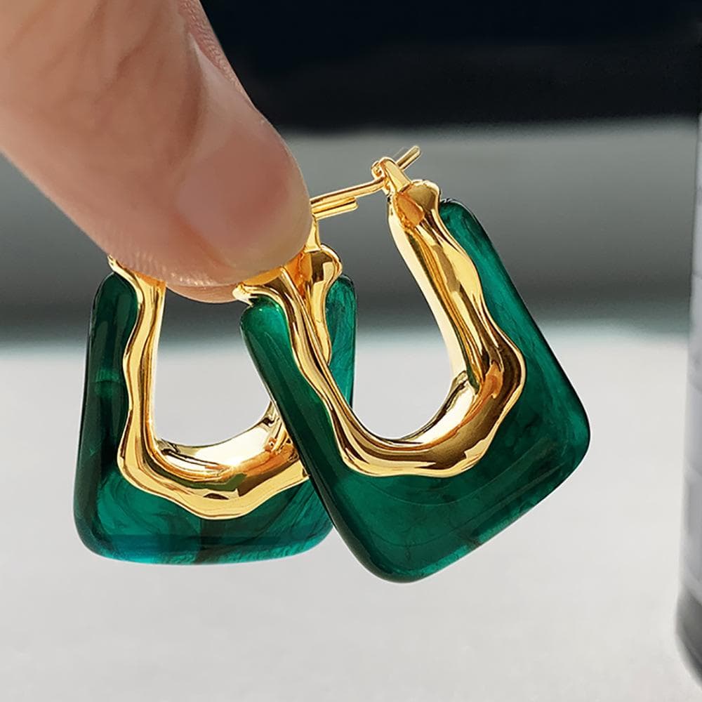 Vintage Green Resin U-shaped Hoop Earrings for Women Personality Geometric Party Jewelry Gift green