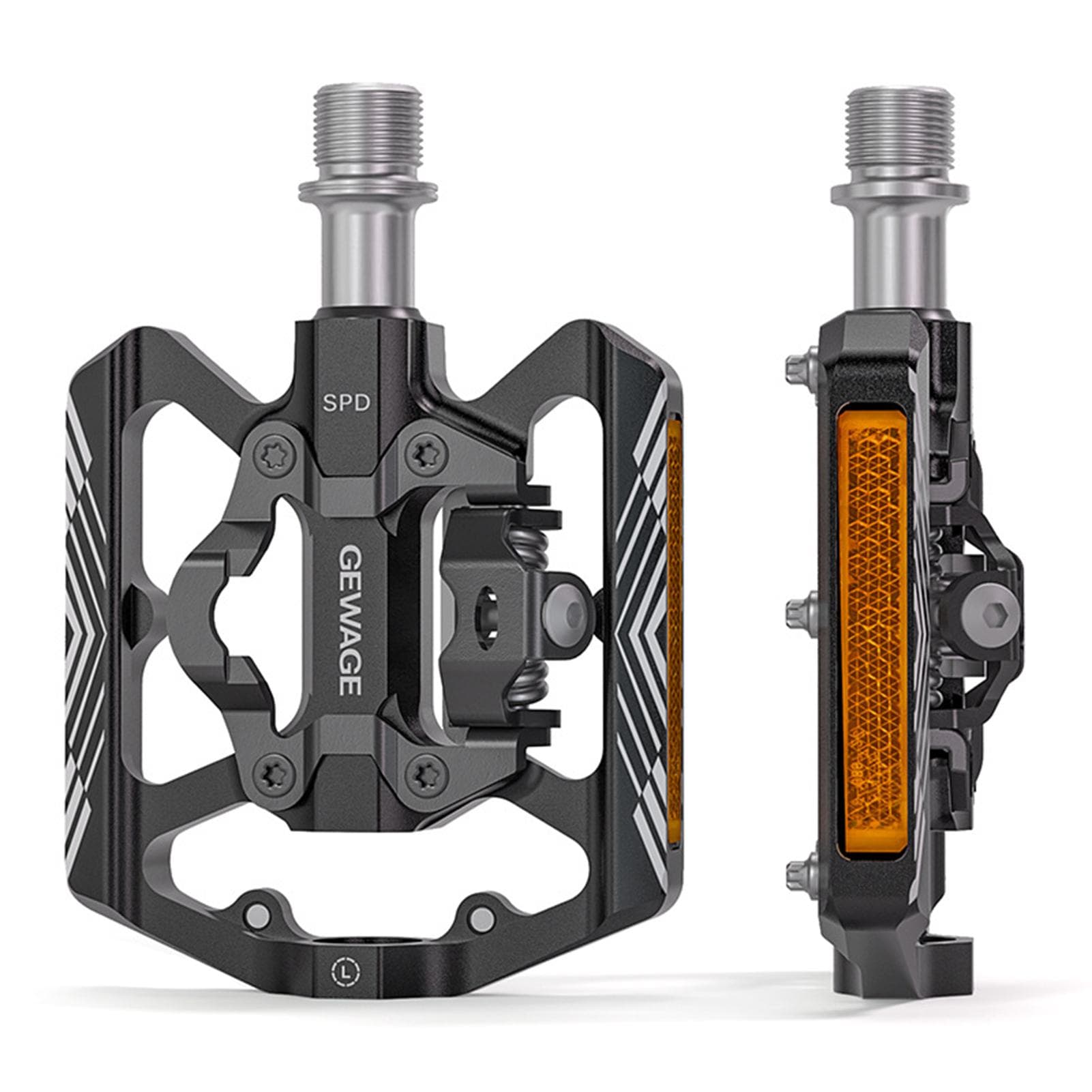 Mountain Bike Pedals with Reflector Lightweight Aluminum Bicycle Pedals for SPD black