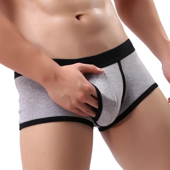 Men Skin friendly Longjiang Patchwork Underpants Side Opening Mid Waist U Convex Panties Briefs S grey