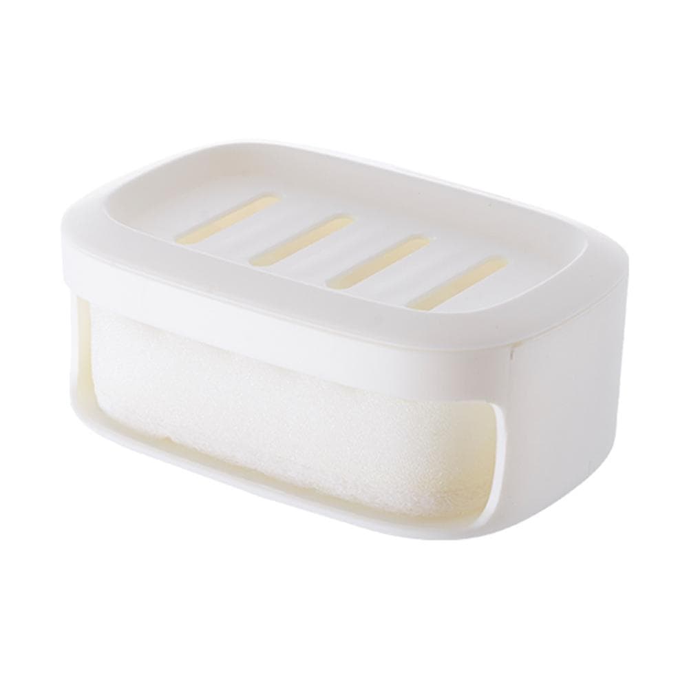 Nail free Wall Hanging Soap Case Holder Soap Container Self Draining for Bathroom Kitchen 02# White