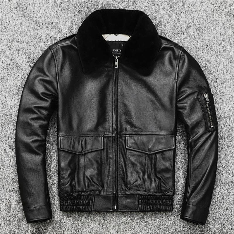 Genuine Leather Jacket, First-layer Cowhide and Cotton, Thickened Large Size Flight Suit Leather Jacket XXXXL black