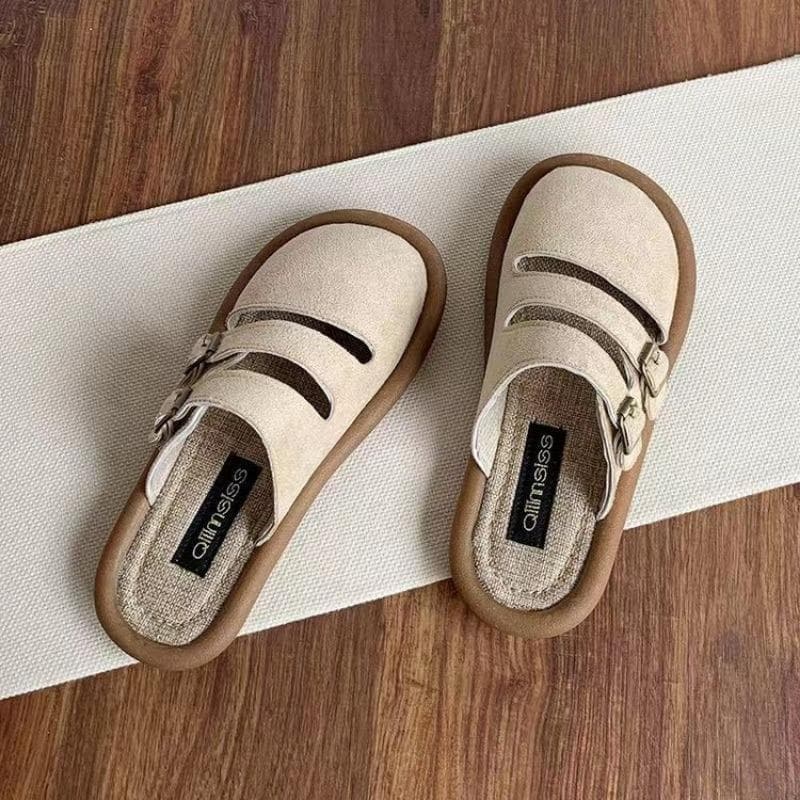Summer Half-slippers Women's Breathable Shoes Lazy Shoes Soft-soled Cotton and Linen Mules 39 beige