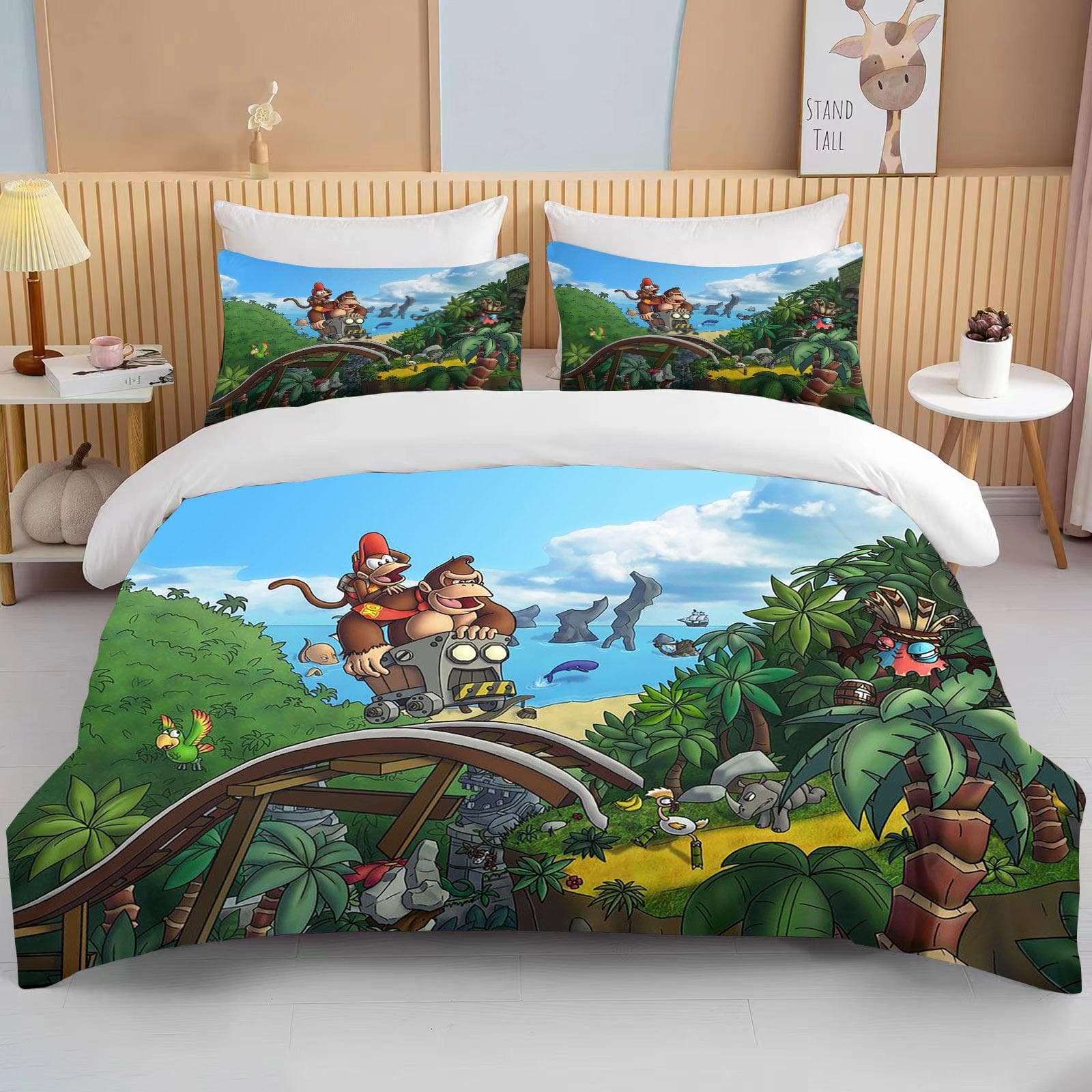 Monkey Cartoon Donkey Kong Duvet Cover Set King Queen Double Full Twin Single Size Bed Linen Set children bed cover set 150x200cm 3pcs