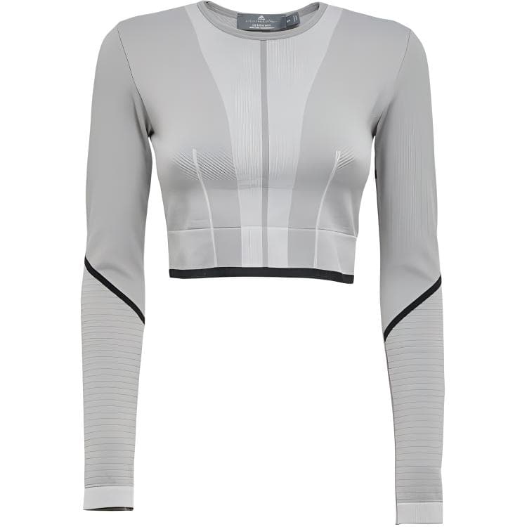 Adidas X Stella McCartney Co-Branded Stripe Crop Long Sleeve Fitness Top Women Tops Grey HR4511 S