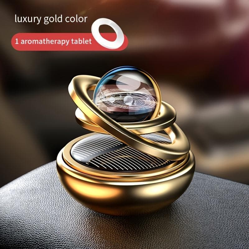 Solar Powered Car Fragrance Diffuser - Rotating Aromatherapy Air Freshener with Refillable Tablets for Vehicle Dashboard