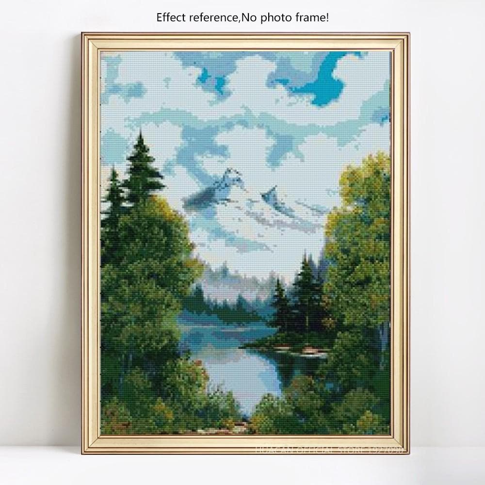 Diamond Embroidery Mountain And Lake Forest Full Round Diamond Painting Cross Stitch 20X30CM