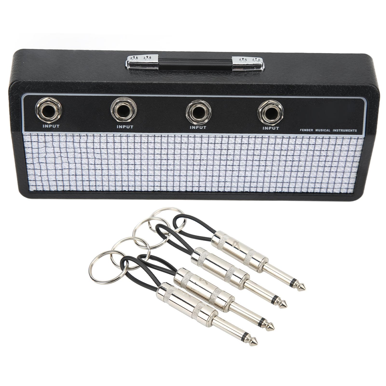 Guitar Plug Storage Box Wall Mounting Guitar Amplifier Key Holder Rack with 4Pcs Keychains
