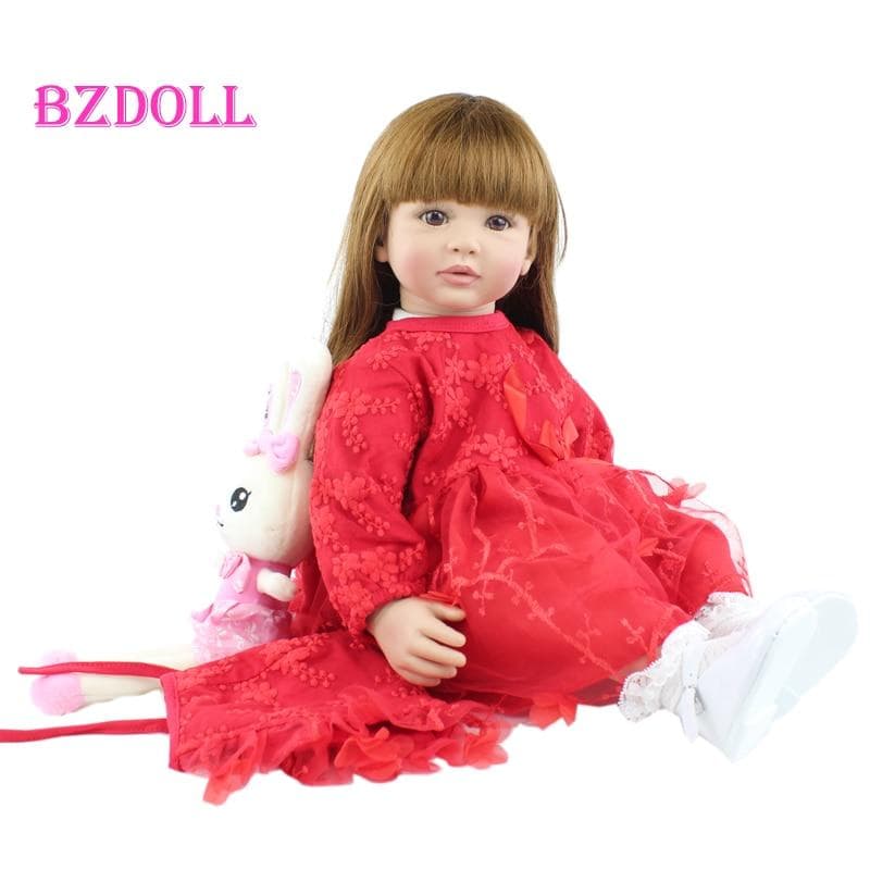 BZDOLL 24inch Soft Silicone Reborn Toddler Baby Doll Toys For Girl 60cm Dress Up Long Hair Princess Dress Up Like Alive Child Birthday Gift 60cm Doll, Brown eyes