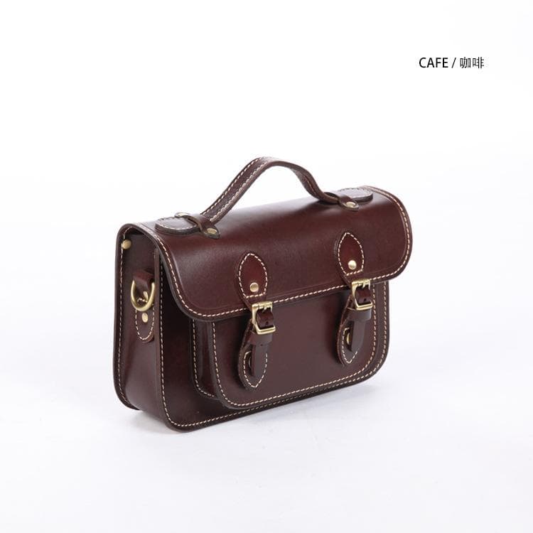 Johnature Handmade Natural Cowhide Women Bag Genuine Leather Solid Color Shoulder Bags Vintage Cambridge Bag coffee