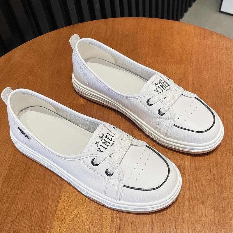 100% Genuine Leather Shoes Women Flats Spring Summer Soft Cow Leather Women Casual Shoes Brand Ladies White Shoes A4871 5.5
