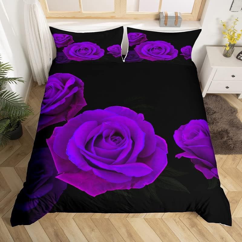Blue Rose King Queen Bedding Set Romantic Floral Duvet Cover Abstract Water Ripples Flower Comforter Cover Polyester Quilt Cover 135x200cm 2pcs