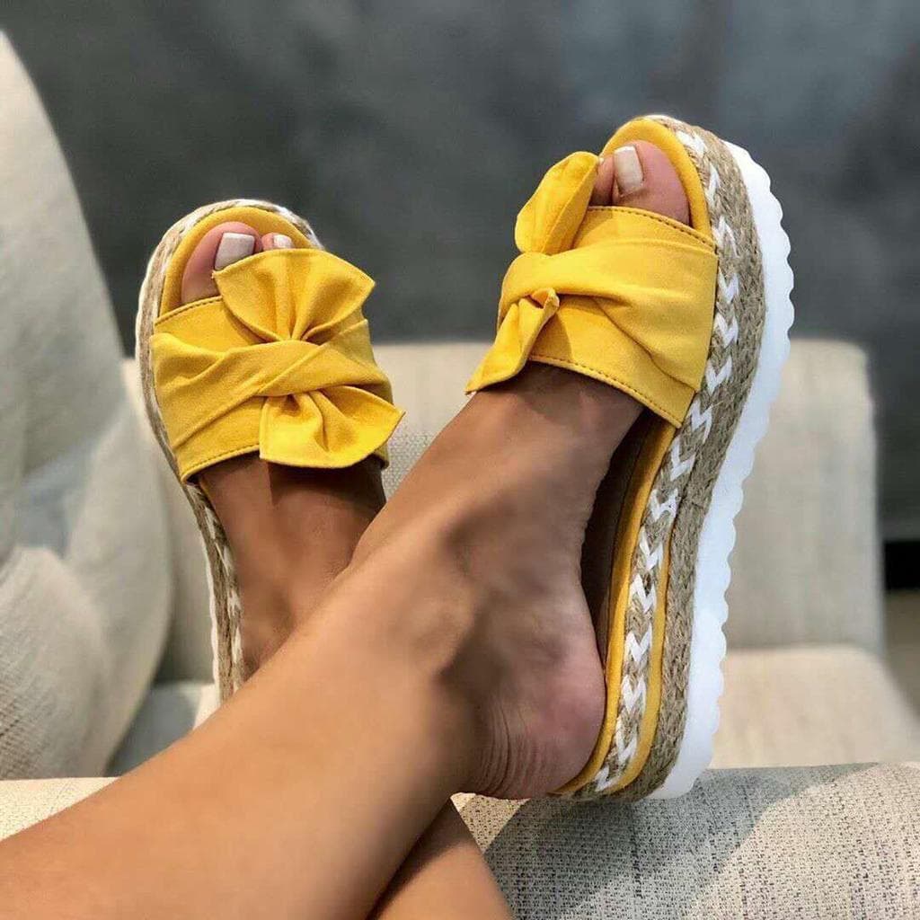 2025 Women Cute Bowknot Sandals Casual Slip On Sandals Ladies Daily Platform Sandals Party 42 yellow