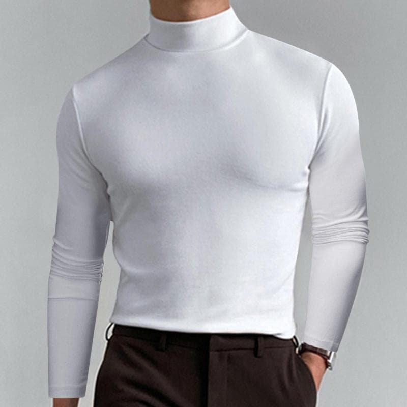 Male Autumn And Winter Solid Color T Shirt Top Turtleneck Long Sleeve Top Comfortable Aesthetic Men Clothes 2XL white