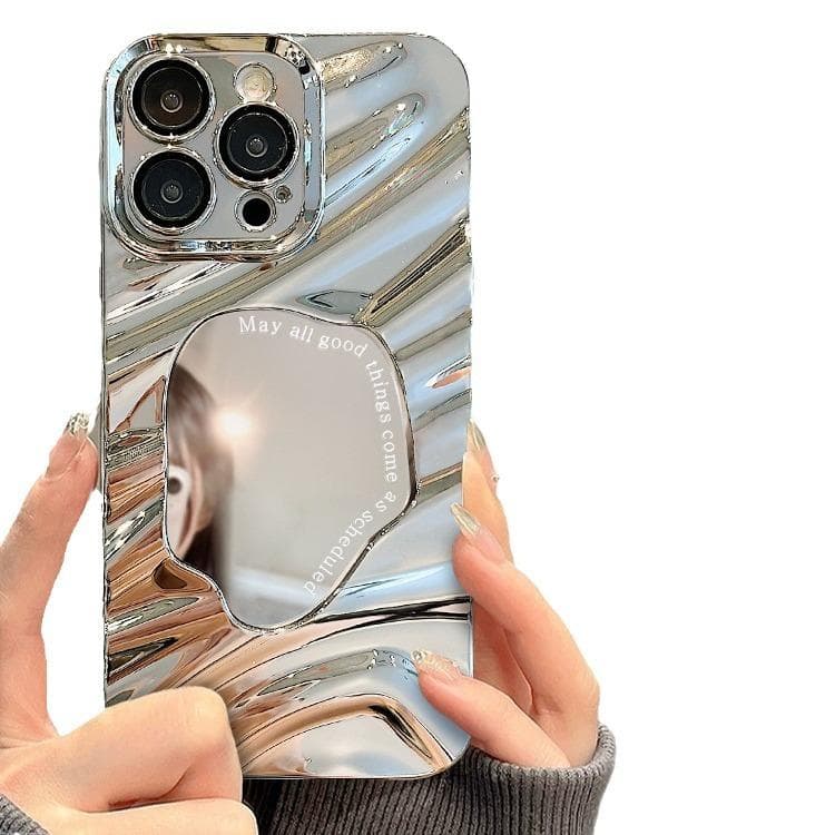 Applicable To Apple 15 Mobile Phone Case IPhone 14promax Electroplated Silver Wavy Fold Mirror 13/12 Silicone 8/7 iphone 13 ProMax