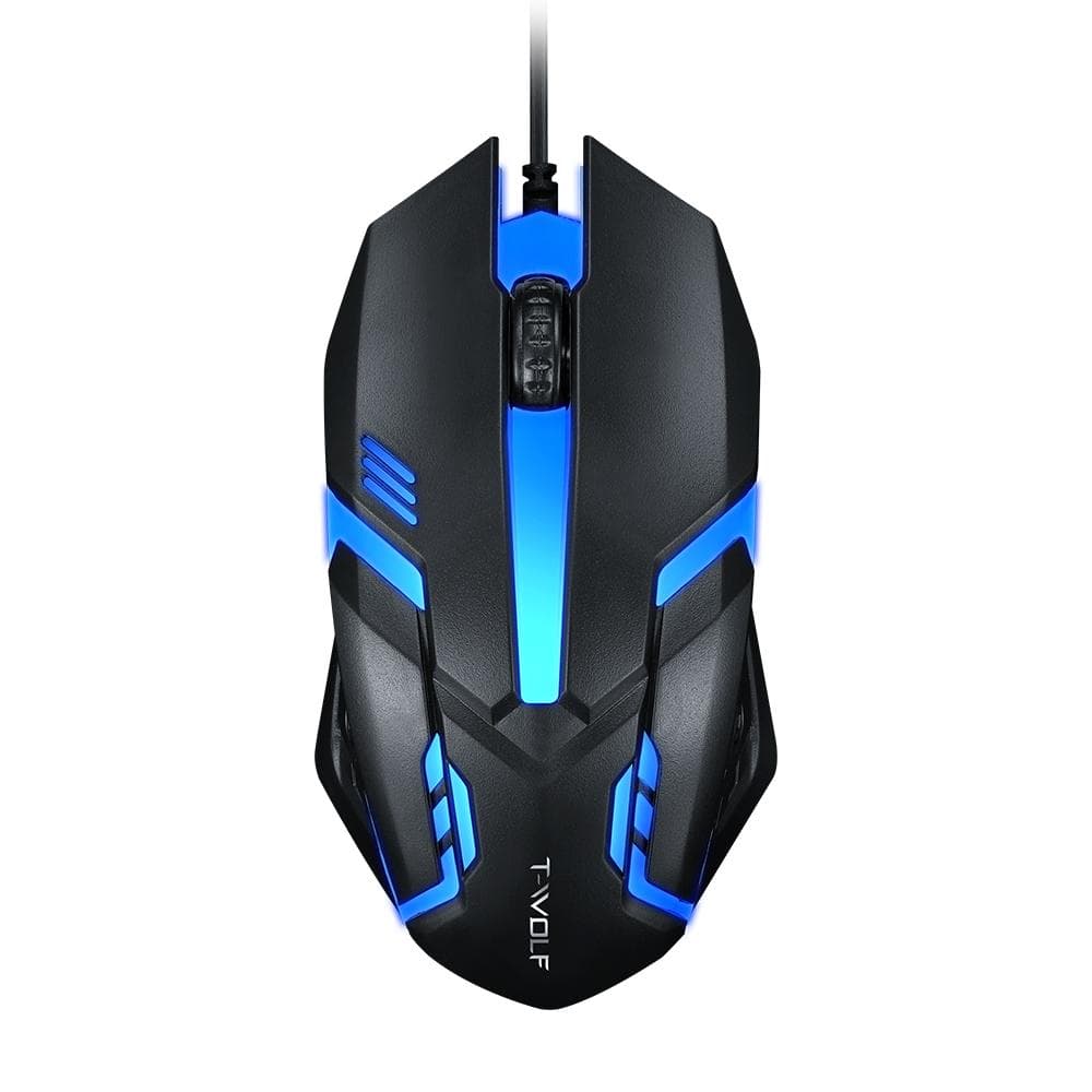 T-WOLF V1 Wired Gaming Mouse 3 Button 7 Colorful Backlight 1200 DPI Office Mouse Built-in Weights black
