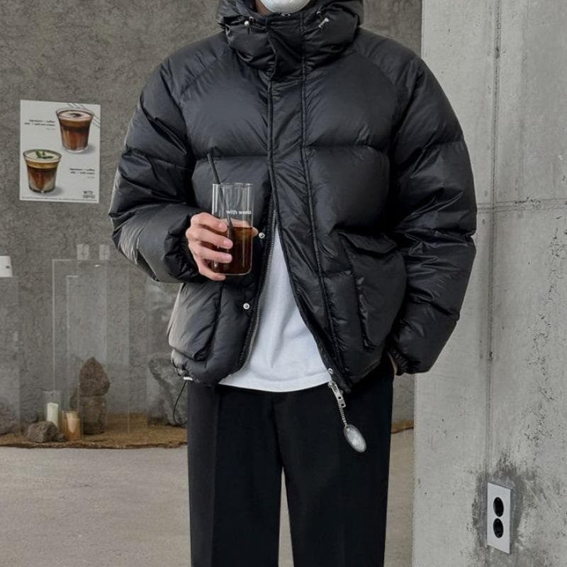 Workwear Hooded Down Jacket Men's Winter Warm Duck Down Jacket Korean Style Trendy Loose Thickened Bread Coat 2XL black