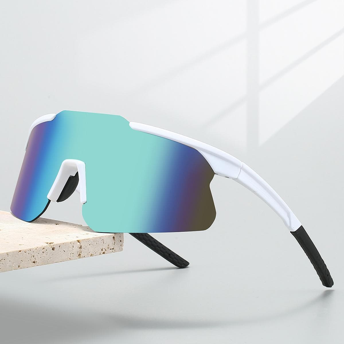 KAMMPT Semi-rimless Goggle Men Oversized Windproof Wrapped Round Riding Protective Shades Mirror Cycling Sunglasses