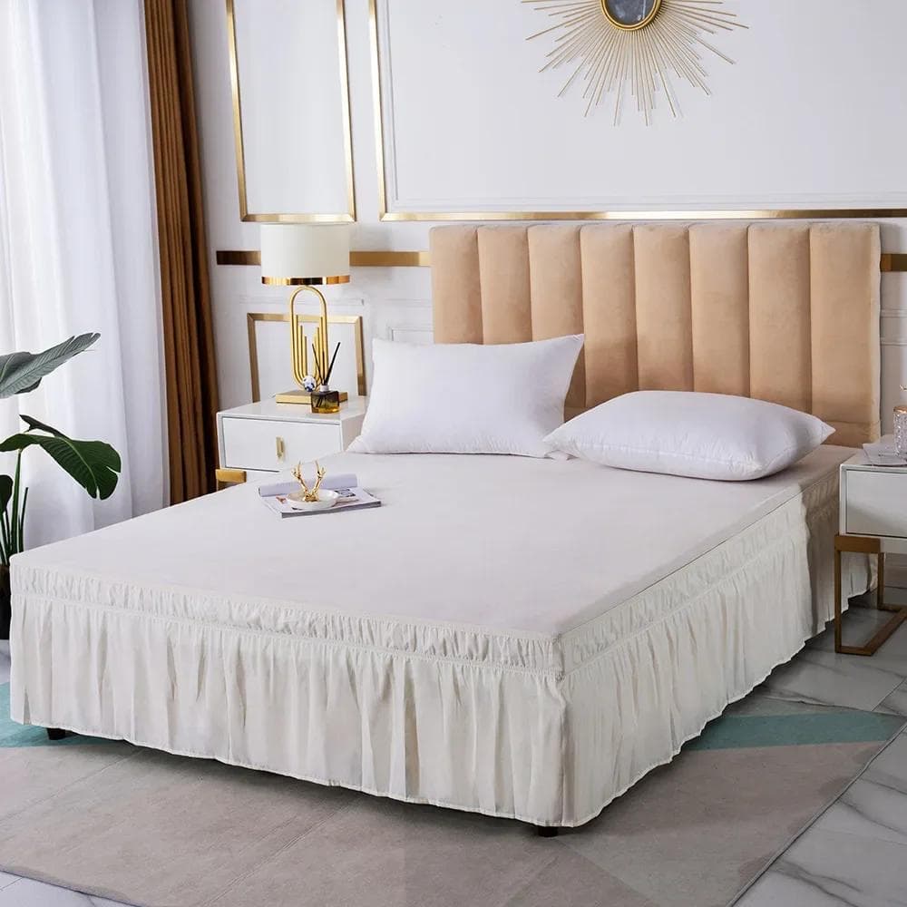 Solid Color Elastic Bed Ruffles Bed Skirt Wrap Around Style Easy Fit Drop Dust Ruffle Bed Skirts Corners Fade Resistant King 198x203cmx38cm