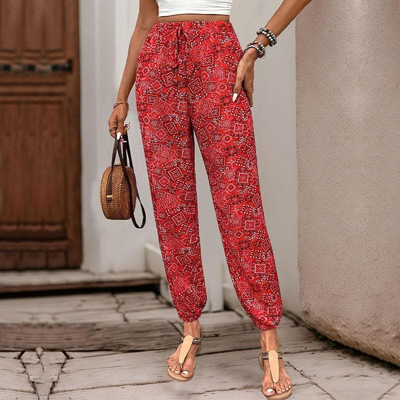 Summer Pants Women's Cross-border Pocket Printed Casual Shorts for Women XL red